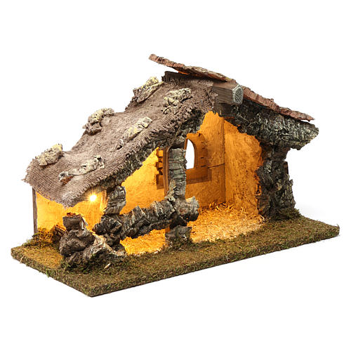 Wooden hut with led lights 20x35x20 cm 3