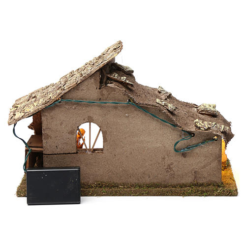 Wooden hut with led lights 20X35X15 cm with complete Nativity Scene 4