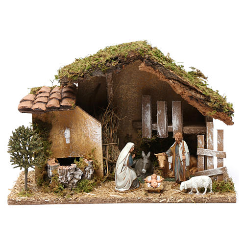 Hut with Holy Family and fountain 20x30x20 cm with complete Nativity Scene 1