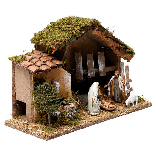 Barn with Nativity scene and fountain 20X30X20 cm 4