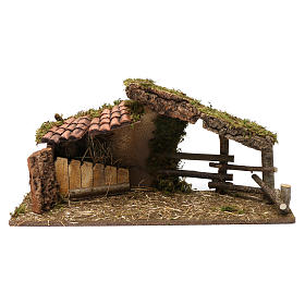 Hütte mit Dachzigeln und Zaun, für Krippe 30x60x20 cm