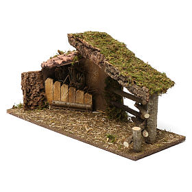 Hut with tiled awning and fences, 30x60x20 cm for Nativity Scenes 10-13 cm