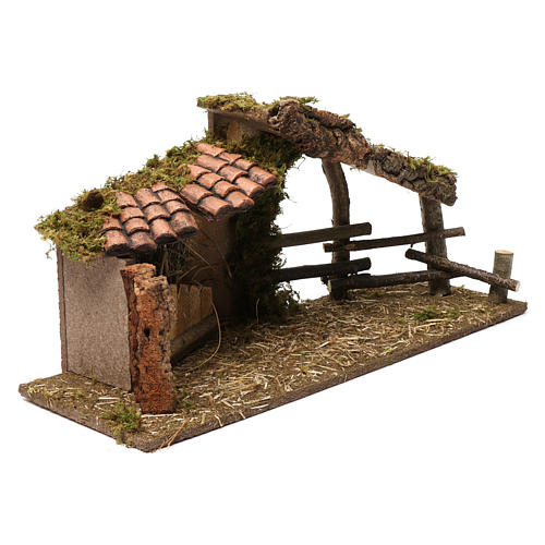 Hut with tiled awning and fences, 30x60x20 cm for Nativity Scenes 10-13 cm 3