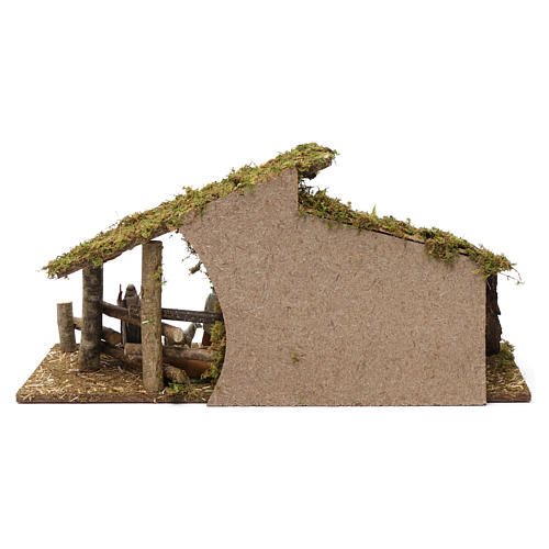 Hut with tiled awning, fences and Holy Family, 30x60x20 cm for Nativity Scenes 10-13 cm 5