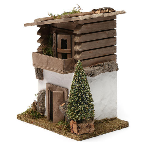 Casa nordica con pino 20X20X10 cm per presepe 2