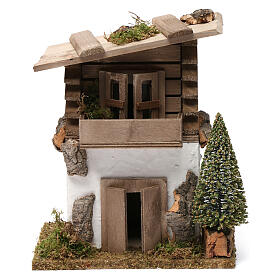 Casa de estilo nórdico com pinheiro 20x20x10 cm para presépio