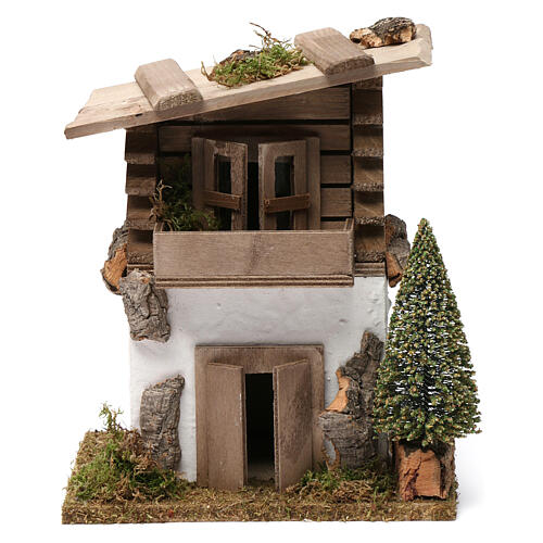 Casa de estilo nórdico com pinheiro 20x20x10 cm para presépio 1