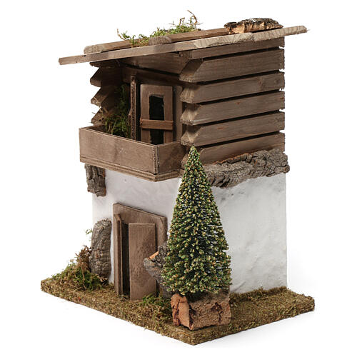 Casa de estilo nórdico com pinheiro 20x20x10 cm para presépio 2