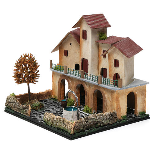 Borgo con piazza, pozzo, albero e porticato 25X25X20 cm per presepe 2