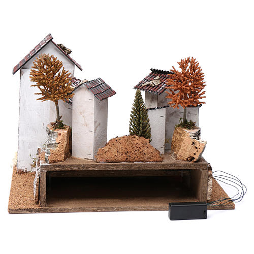 Rural hamlet with staircase and battery-powered fire 30x40x30 cm for Nativity Scene 4