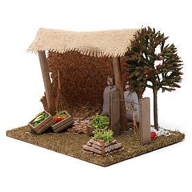 Abris avec légumes et balance 20x20x20 cm pour santons crèche 9-10 cm