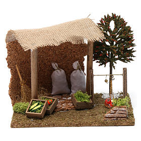 Capanno con verdura e bilancia 20X20X20 cm per figure presepe 9-10 cm