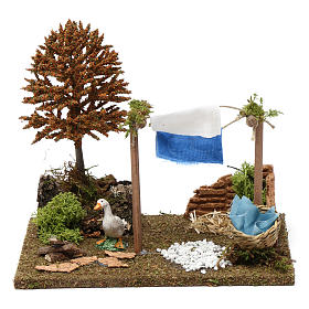 Countryside area with clothes and goose 20x20x20 cm for Nativity Scenes 9-10 cm