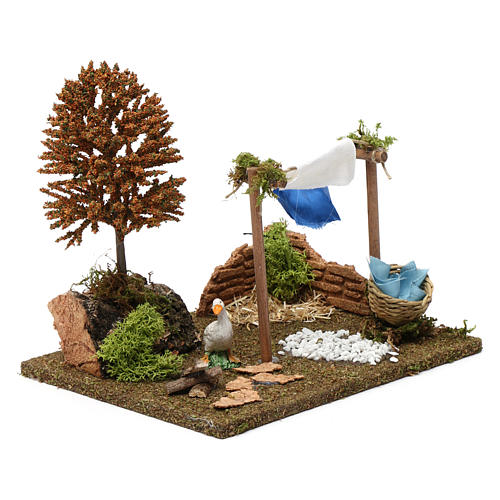 Countryside area with clothes and goose 20x20x20 cm for Nativity Scenes 9-10 cm 3