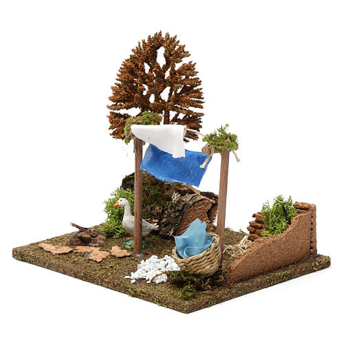 Farm corner with laundry line and goose 20X20X20 cm for 9-10 cm Nativity 2
