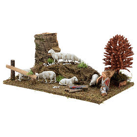 Sleeping shepherd, flock and tree 15x30x20 for Nativity Scene 8-10 cm