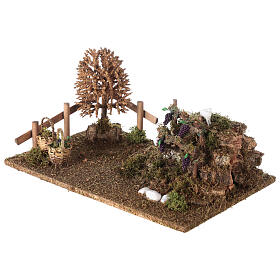 Hills with vineyards, tree and sheep 10x30x20 cm for Nativity Scene 8-10 cm