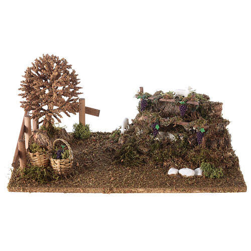 Hills with vineyards, tree and sheep 10x30x20 cm for Nativity Scene 8-10 cm 1