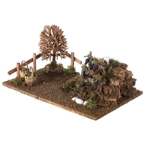 Colline con vigneti, albero, pecore 10X30X20 cm per figure presepe 8-10 cm 2