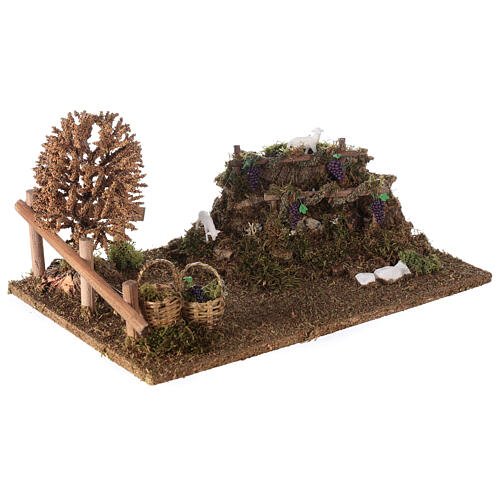 Colina com vinha, árvore e ovelha ambientação para presépio com figuras altura média 8-10 cm 3