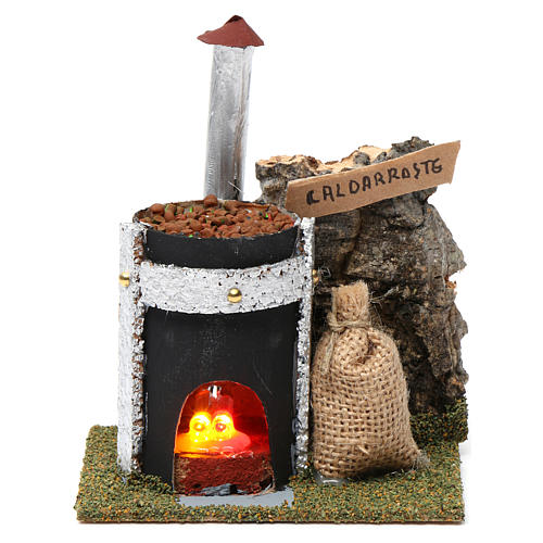 Wood-burning stove with chestnuts for Nativity Scene 10-12 cm, 15x10x10 cm 1