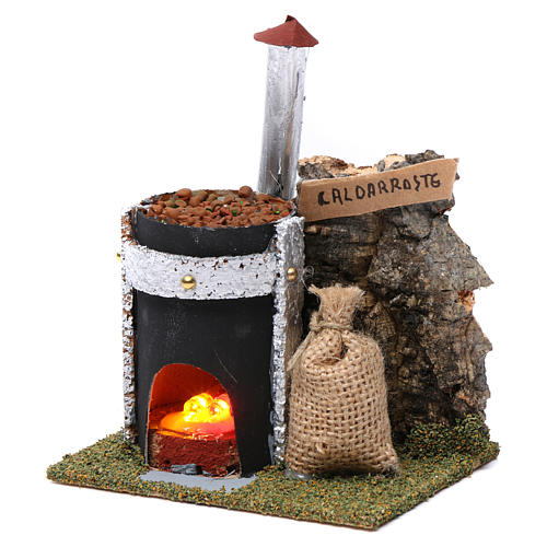 Wood-burning stove with chestnuts for Nativity Scene 10-12 cm, 15x10x10 cm 2