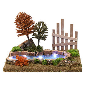 Pontes, Rios, Paliçadas : Lago arborizada luminosa 15x30x20 cm para presépio 9-10 cm