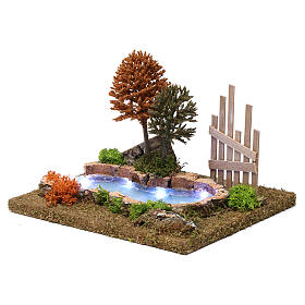Pontes, Rios, Paliçadas : Lago arborizada luminosa 15x30x20 cm para presépio 9-10 cm