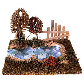 Tree-lined lake with lights for Nativity Scene 9-10 cm, 20x30x20 cm