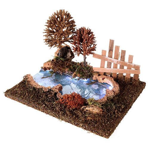 Tree-lined lake with lights for Nativity Scene 9-10 cm, 20x30x20 cm 2