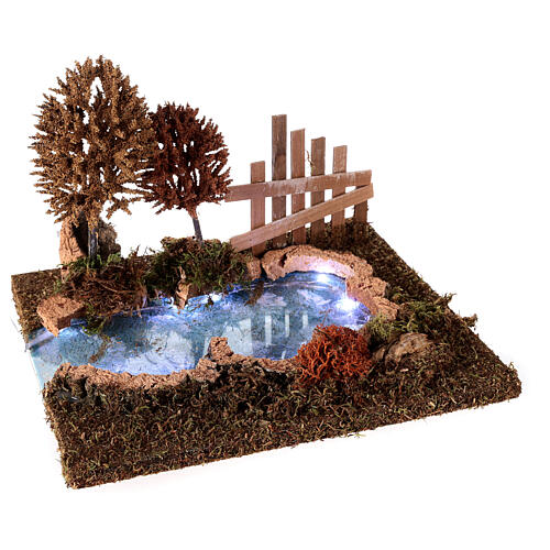Tree-lined lake with lights for Nativity Scene 9-10 cm, 20x30x20 cm 3