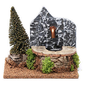 Krippenbrunnen aus Kork, mit Kiefer und elektrischer Pumpe, für 9-10 cm Krippe, 15x20x15 cm