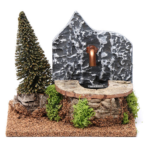 Krippenbrunnen aus Kork, mit Kiefer und elektrischer Pumpe, für 9-10 cm Krippe, 15x20x15 cm 1