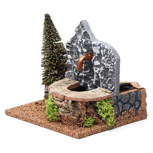 Electrical fountain in cork with pine tree 15x20x15 cm for Nativity Scene 9-10 cm 2