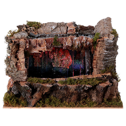 Grotte avec ruisseau et jeu de lumières 30x30x20 cm avec santons 10-13 cm 1