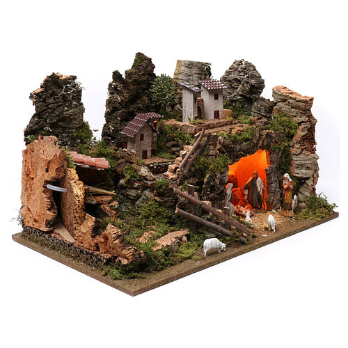 Illuminated Nativity setting with fountain and sheep 35X60X40 cm, figurines 8 cm 4
