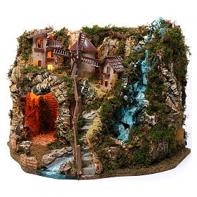 Stajenki i Groty do szopki: Wioska kaskada ogień młyn światła 40x55x30 cm do szopek 9-10 cm Stajenki i Groty do szopki: Wioska kaskada ogień młyn światła 40x55x30 cm do szopek 9-10 cm