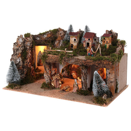 Landscape with lights and Nativity Scene 12 cm 8 pieces 45x80x50 cm 2