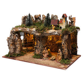 Stajenki i Groty do szopki: Pejzaż z oświetleniem i figurki sceny Narodzin Jezusa 6 szt postacie 10 cm 40x60x35 cm Stajenki i Groty do szopki: Pejzaż z oświetleniem i figurki sceny Narodzin Jezusa 6 szt postacie 10 cm 40x60x35 cm