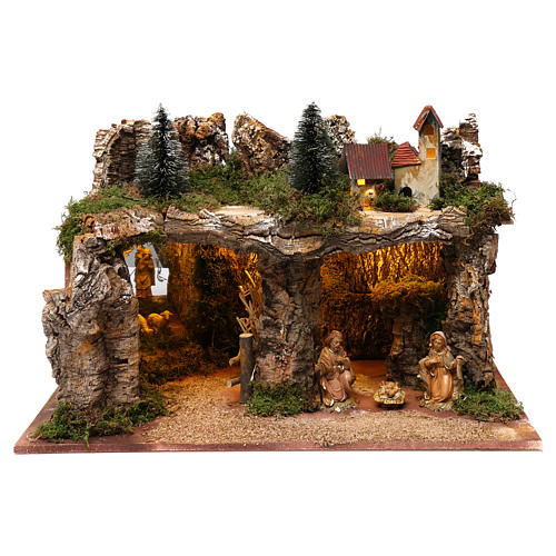 Illuminated Nativity Scene setting with 6 figurines 10cm, 40x60x35 1