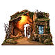 Stable with electrical waterfall, pump and light for Nativity Scene 45X60X35 cm s1