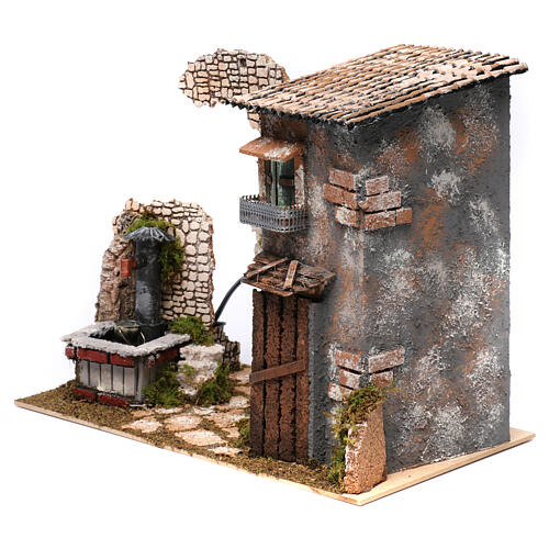 Hütte mit Brunnen und Pumpe für Krippe, 25x35x20 cm 2