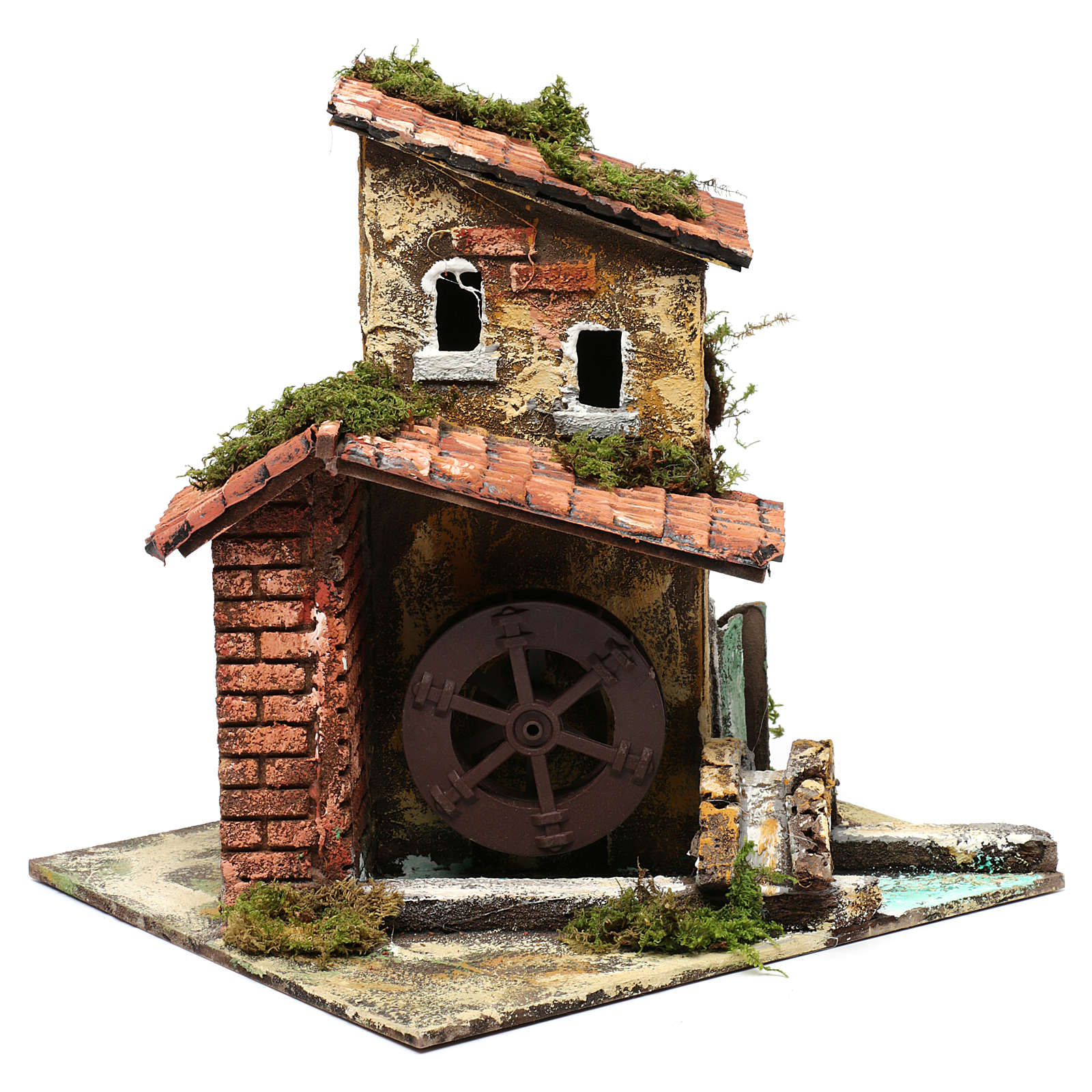 Ruota Per Mulino Ad Acqua 11 Cm Per Presepe Artigianale, Con Portachiavi Omaggio G. Armeno. Fatto A Mano, Colori E Forme Possono Variare.