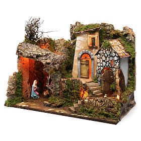 Setting for Nativity Scene 10 cm with Holy Family and lights 40X50X30 cm