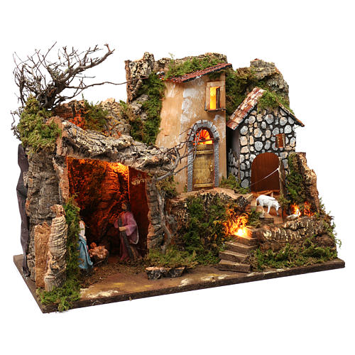 Setting for Nativity Scene 10 cm with Holy Family and lights 40X50X30 cm 3