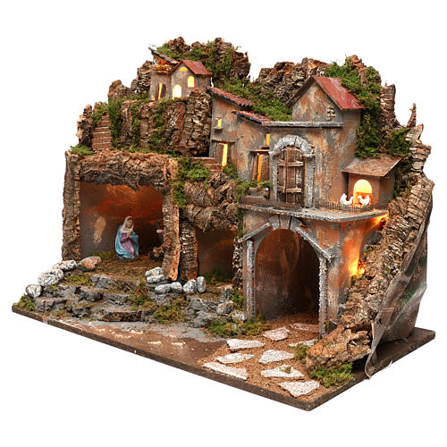 Scene with complete Nativity scene and Lights for 10 cm Nativity, dimension 45X60X35 cm 2