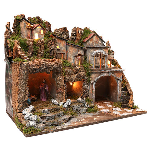 Scene with complete Nativity scene and Lights for 10 cm Nativity, dimension 45X60X35 cm 3