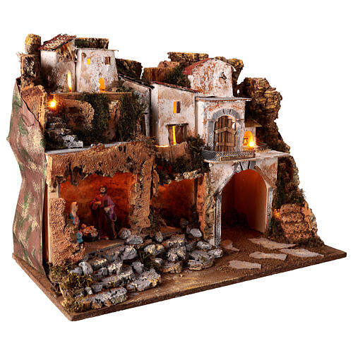 Scene with complete Nativity scene and Lights for 10 cm Nativity, dimension 45X60X35 cm 3