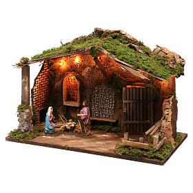 Capanna per presepe 10 cm con natività e luci, dimensioni 40X50X30 cm 