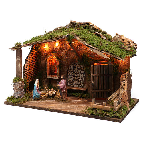 Cabin for 10 cm Nativity with Complete Nativity Scene and Lights, dimension 40X50X30 cm 2